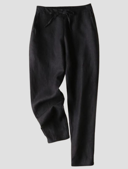 Thin Solid Linen Trousers - High Waisted