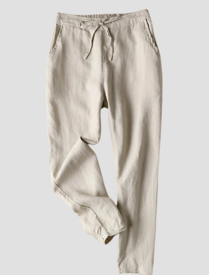 Thin Solid Linen Trousers - High Waisted